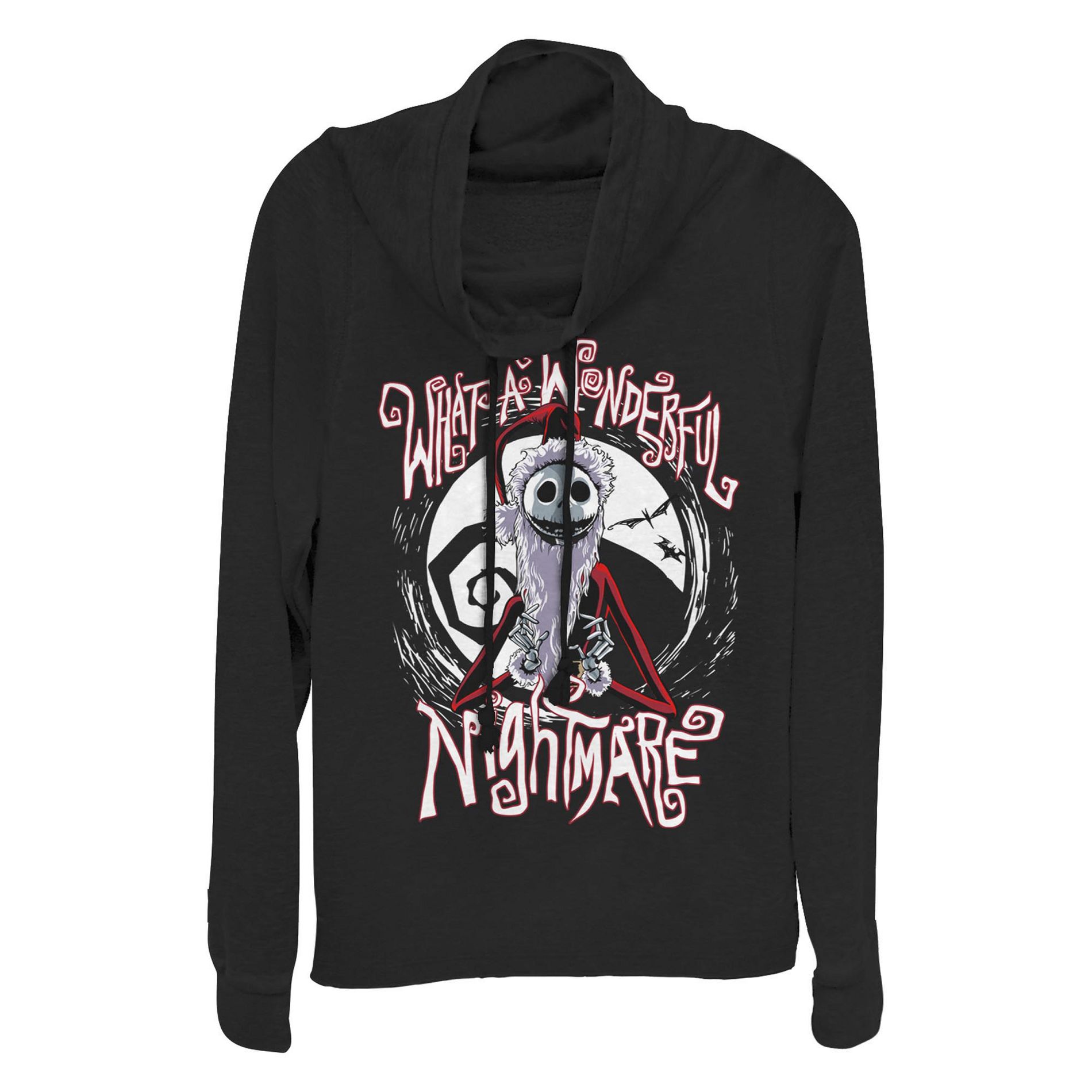 Junior's The Nightmare Before Christmas What A Wonderful Santa Jack  Cowl Neck Sweatshirt - Black - Large