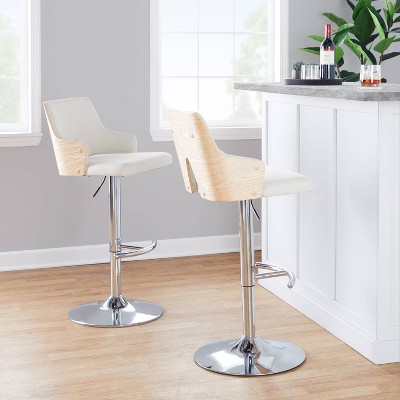 Stella Adjustable Cream Fabric and Chrome Swivel Barstool Set