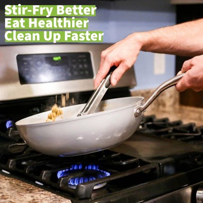 12" Silver Ceramic Nonstick Wok with Glass Lid