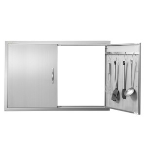 VEVOR BBQ Access Door, 39W x 26H Inch Double Outdoor Kitchen Door, Stainless Steel Flush Mount Door, Wall Vertical Door with Handles and Hooks - 1 of 4