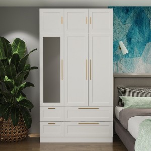 Famapy Modern White Wardrobe with Integrated Mirror and Ample Storage - 1 of 4