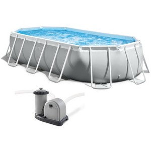 Intex 16.6ft X 9ft X 48in Oval Prism Frame Pool Set, Light Grey - 1 of 3