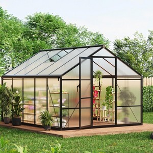 8x12 Ft Aluminum Large Walk-in Greenhouse, Polycarbonate Greenhouse with Adjustable Roof Vent for Outdoors, Greenhouse for Patio, Lawn - 1 of 4