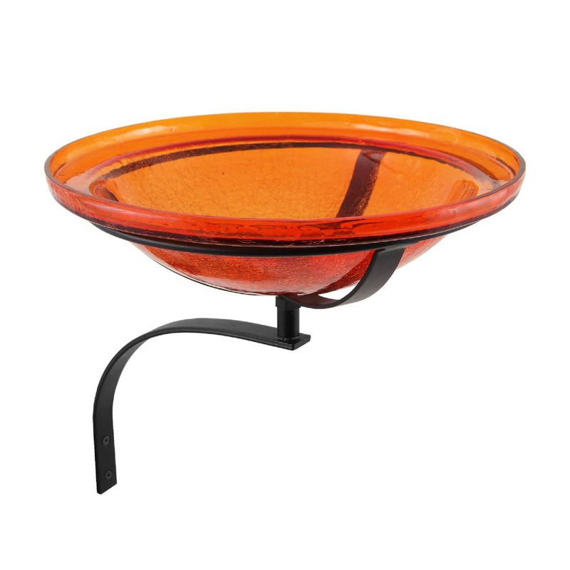 12.5&#34; Reflective Crackle Glass Birdbath Bowl With Wall Mount Bracket Orange - Achla Designs, 1 of 8