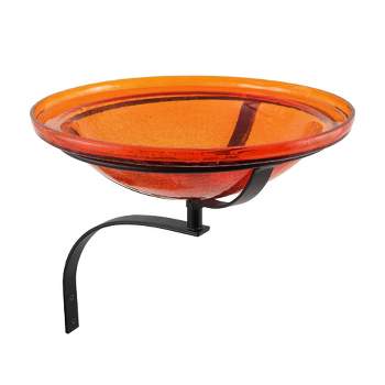 12.5" Reflective Crackle Glass Birdbath Bowl With Wall Mount Bracket Orange - Achla Designs