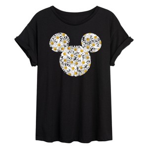 Women's - Disney - Mickey Head Daisies Oversized Graphic T-Shirt - 1 of 4