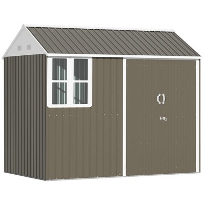 Outsunny Outdoor Storage Shed, Extra Large Metal Garden Shed with Lockable Doors, Cottage Style 4-Pane Window & Vents