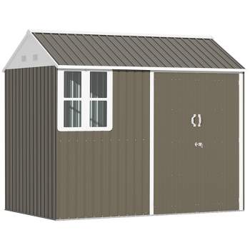 Outsunny 8' x 6' Outdoor Storage Shed, Extra Large Metal Garden Shed with Lockable Doors, Cottage Style 4-Pane Window & Vents, Gray