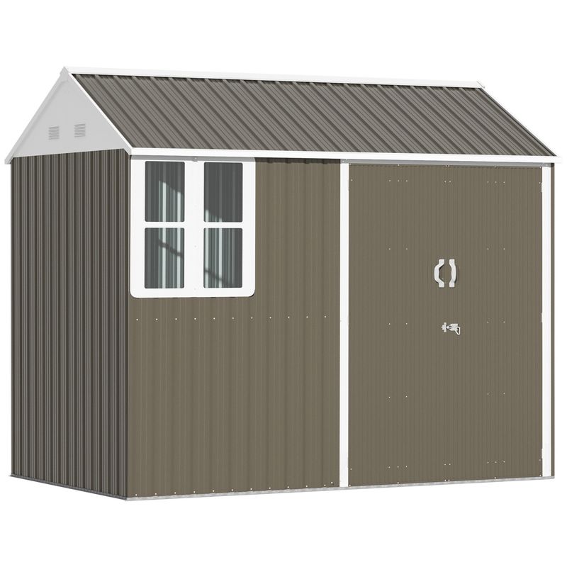 Outsunny 8' x 6' Outdoor Storage Shed, Extra Large Metal Garden Shed with Lockable Doors, Cottage Style 4-Pane Window & Vents, Gray, 1 of 7