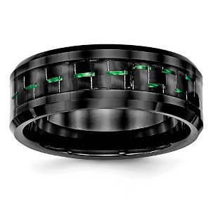 Black Bow Jewelry 8mm Black Ceramic Green Carbon Fiber Beveled Comfort Fit Band - 1 of 4