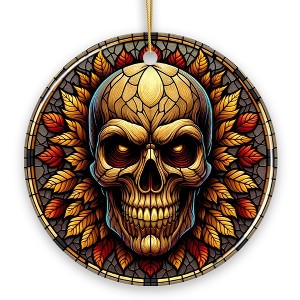 Spine-Chilling Haunting Skull Stained Glass Style Ceramic Ornament, Halloween Themed Christmas Gift and Decor| OrnamentallyYou - 1 of 4