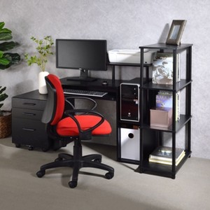 CAVINAS Ergonomic Computer Desk with Keyboard Tray,2 Open Shelves and Paper Drawer for Home Office Organization - 1 of 4
