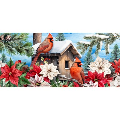 Briarwood Lane Winter Cardinals and Poinsettias Mini Mat 22x10 Indoor Outdoor For Winter Doormat