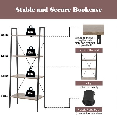 Black Metal and Wood 4-Shelf Ladder Bookcase