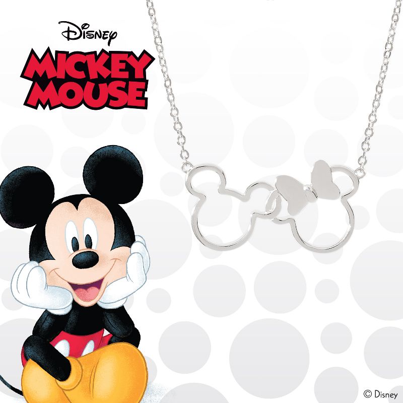 Disney Mickey and Minnie Mouse Womens Silver Plated Interlocking Mickey and Minnie Mouse Pendant Necklace, 18", 4 of 5
