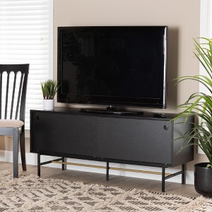 Baxton Studio Truett Modern Dark Brown Finished Wood and Two-Tone Black and Gold Metal TV Stand - 1 of 4