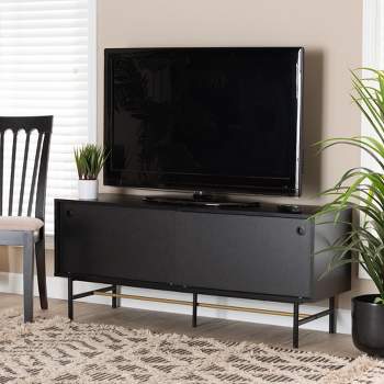 Baxton Studio Truett Modern Dark Brown Finished Wood and Two-Tone Black and Gold Metal TV Stand