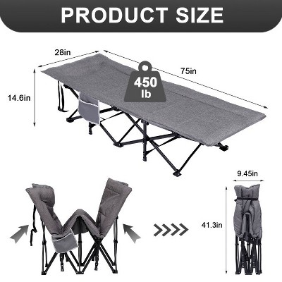 Gray Heavy Duty Folding Camping Cot with Padded Cushion