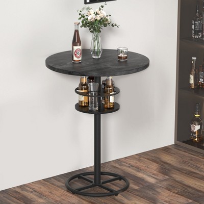 VECELO 3-Piece Bar Table Set Round Counter Height Table and Chair with Wine Rack Brown/Black