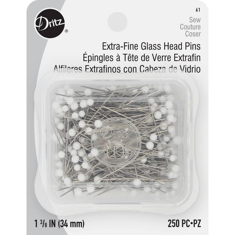 Dritz 250ct 1-3/8&#34; Glass Head Pins Extra Fine White, 1 of 6