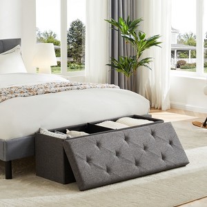 DOMETOUR Storage Ottoman with Thicker Foam Padded Seat, Folding Foot Rest for Living Room End of Bed Bench - 1 of 4