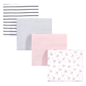 Hudson Baby Infant Girl Cotton Flannel Receiving Blankets, Gray Pink Floral, One Size - 1 of 2