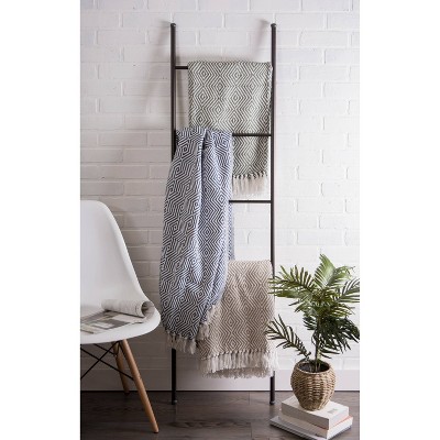 French Blue Diamond Geometric Cotton Throw Blanket