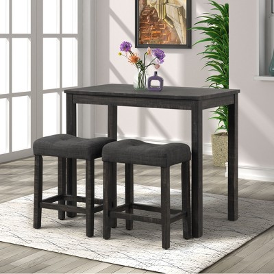 NicBex Dining Table Set for 2 Rustic Counter Height Table with MDF Tabletop, 2 Padded Stools for Kitchen