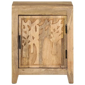 vidaXL Solid Mango Wood Nightstand-Side Cabinet with Iron Accents | 15.7"x11.8"x19.7" | No Assembly Required | Bohemian Bedroom Furniture Storage - 1 of 4