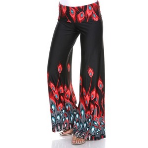 Women's Peacock Printed Palazzo Pants - White Mark - 1 of 3