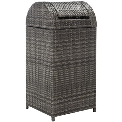 Grey Brown Woven Outdoor Trash Bin with Swing Top