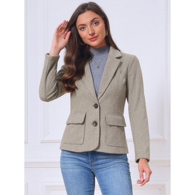 Женские пиджаки INSPIRE CHIC Women's Herringbone Tweed Long Sleeve Business Casual Blazers with Pockets Medium Brown — фото 4