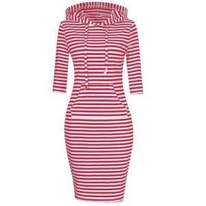 Coolmee Womens 3/4 Sleeve Hoodie Dress Casual Pocket Slim Pullover Knee Length Dress - 1 of 4