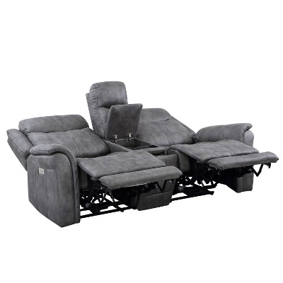 Gray Faux Suede Power Reclining Loveseat with Storage