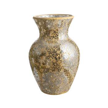 WHOLE HOUSEWARES | Mosaic Glass Vase | 10.5" Home Décor Centerpiece | Elegant Glass Flower Vase for Living Room (Gold)
