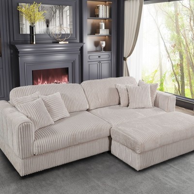 105" Luxe Oversized Sectional Sofa - Cloud Couch, Modern L-Shape, Comfy Boucle, Sleeper with Ottoman and 6 Pillows