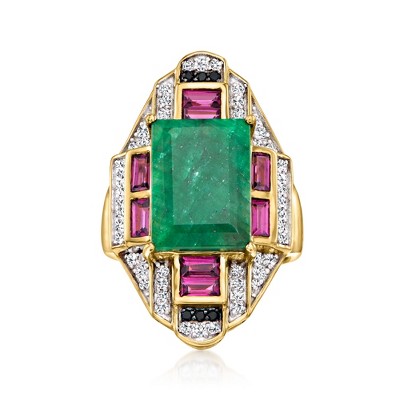 Ross-Simons 9.00 Carat Emerald and 1.15 ct. t.w. Multi-Gemstone Ring in 18kt Gold Over Sterling