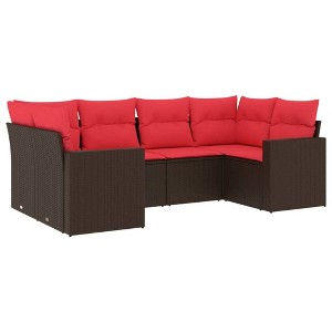 vidaXL 6 Piece Patio Sofa Set with Cushions Brown and Red Poly Rattan - 1 of 4