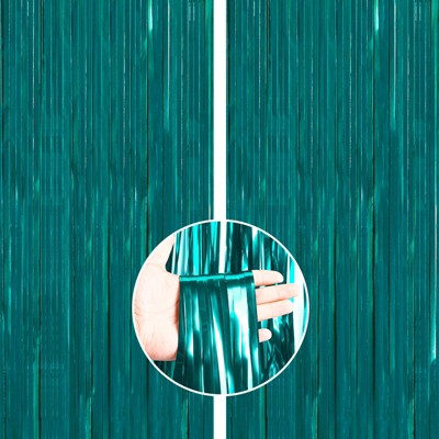 PartyWoo Fringe Curtain Metallic Peacock Blue Tinsel 3.3x6.6 Feet 2 pcs
