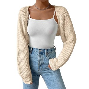 Clearlove Women's Spring and Fall Cropped Cardigan Sweaters Lightweight Knit Open Front Shrugs Outfits - 1 of 4