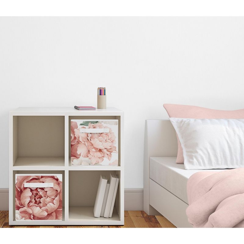 Sweet Jojo Designs Girl Set of 2 Kids' Decorative Fabric Storage Bins Peony Floral Garden Pink and Ivory, 3 of 6