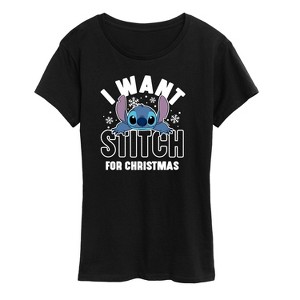 Women's - Lilo and Stitch - I Want A Stitch For Christmas Short Sleeve Graphic T-Shirt - 1 of 4