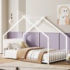 House Bed with Roof and Colorful Lights, Metal Bed Frame with Slats and Legs - 2 of 4