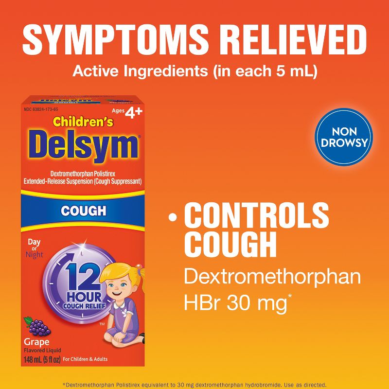 Children's Delsym Cough Relief Liquid - Dextromethorphan - Grape - 5 fl oz, 5 of 10