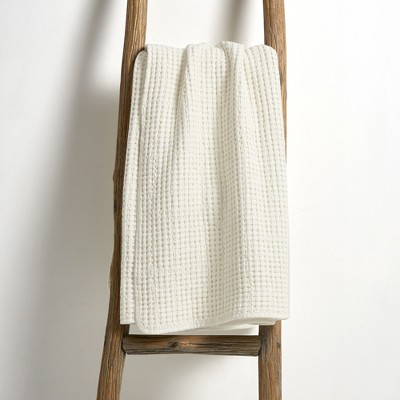 Luxurious Cream Cotton Waffle-Knit King Throw, Reversible & Machine Washable