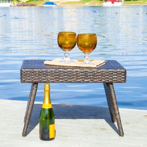Faux Rattan Outdoor End Table, 24" Wide Wicker Accent Table for Patio or Garden Use, Patio End Table, Outdoor Side Table -Christopher Knight Home - 1 of 4