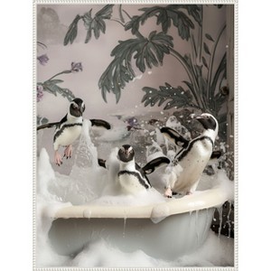 Amanti Art Splish Splash Penguin Bash by Niky Rahner Framed Canvas Wall Art - 1 of 4