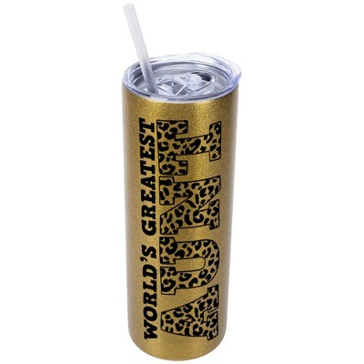 Elanze Designs Leopard Pattern Vegas Gold 20 Ounce Double Wall Stainless Steel Glitter Travel Tumbler With Sliding Lid And Straw, World's Greatest