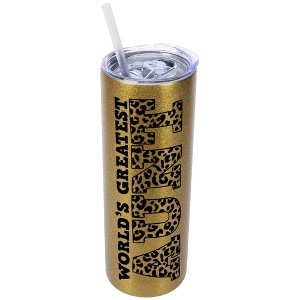 Elanze Designs Leopard Pattern Vegas Gold 20 Ounce Double Wall Stainless Steel Glitter Travel Tumbler With Sliding Lid And Straw, World's Greatest - 1 of 4