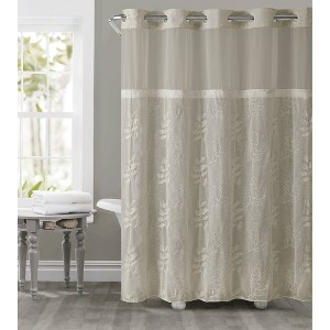 Palm Leaves Shower Curtain with Liner Tan - Hookless